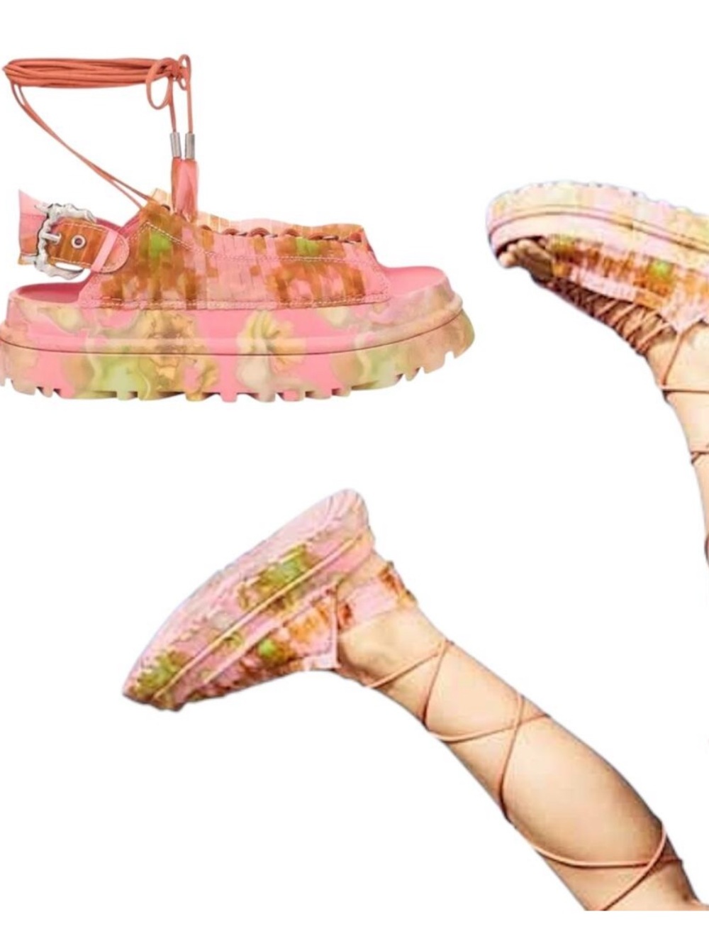 UGG X COLLINA STRADA Goldenglow Pink Floral Ankle Wrap Rare Whimsigoth Sandals